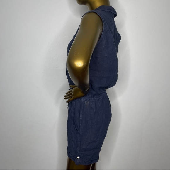 Marisa & Marie Romper Womens Small Blue Linen Half Button Coastal Vacation Beach - Picture 4 of 16